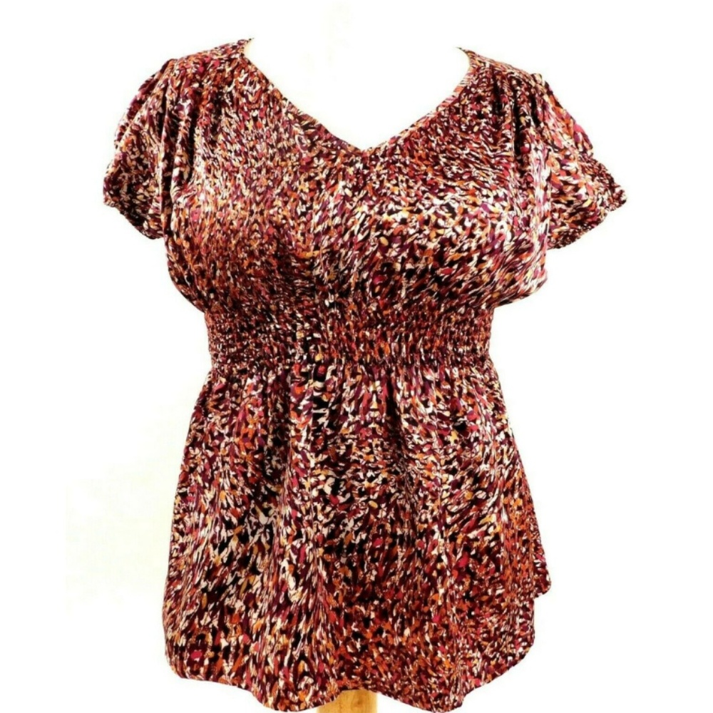 Worthington Top Large Purple Abstract Cap Sleeves